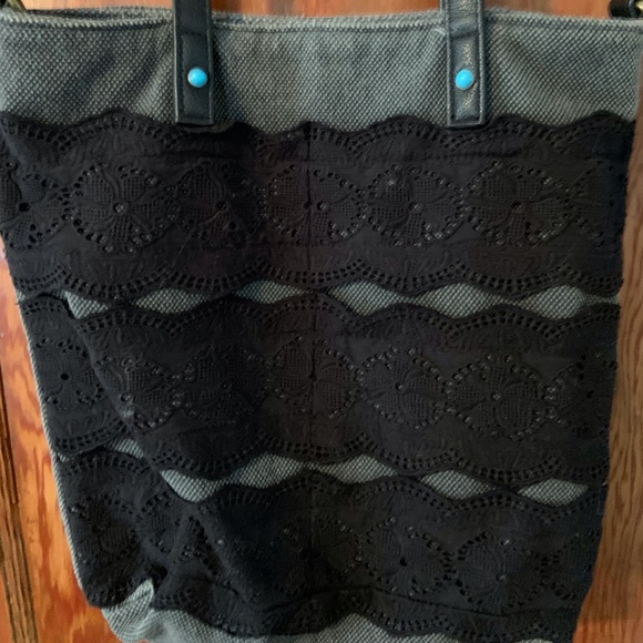 🦩Mudd Brand shoulder tote bag in gray tweed and black lace - Picture 5 of 7